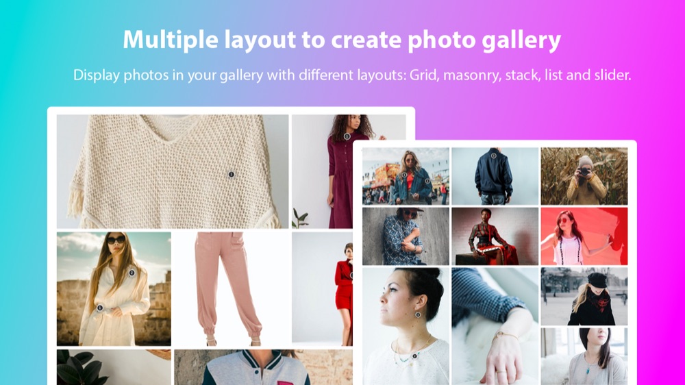 ANG Photo Gallery showing multiple gallery layouts in a Shopify store